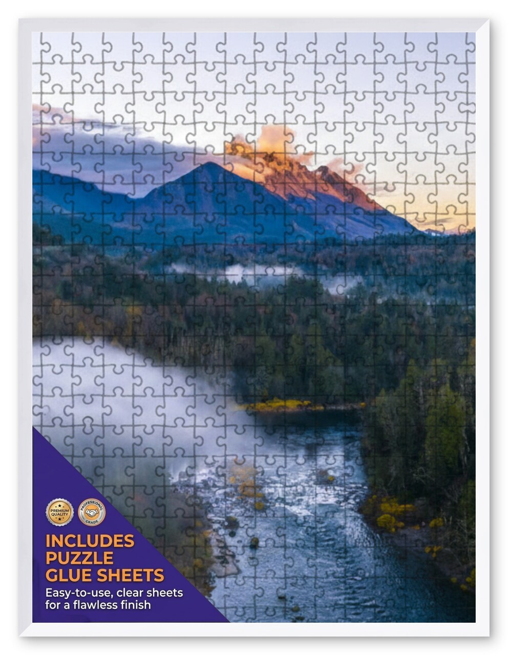 CustomPictureFrames.com Solid Wood Round Mat Puzzle Frame - Multiple Sizes - Black Precision-Cut Mat - Adhesive Preservation Sheets - Assembled in USA Made in the USA